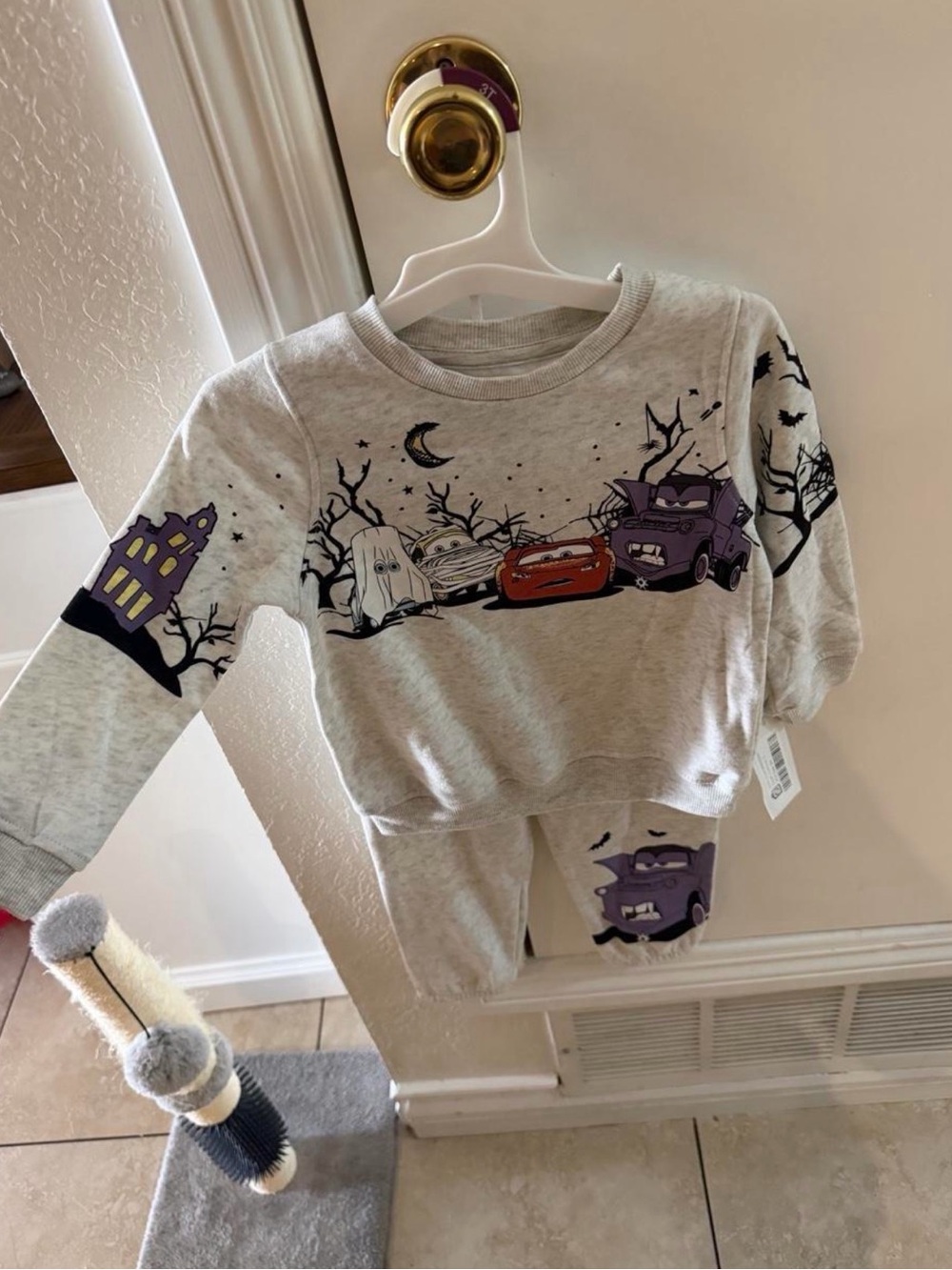 Disney Kids Pajama Set - Light Gray with Purple & Red Car Characters
